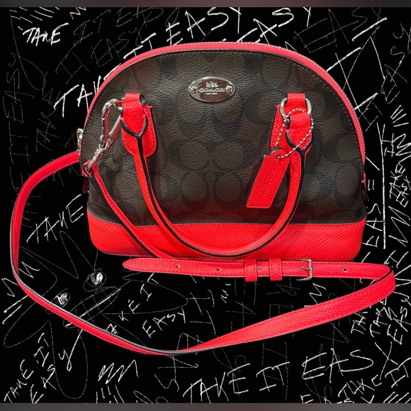 Coach Handbags - Coach Red and Brown Crossbody Bag with Structured Design